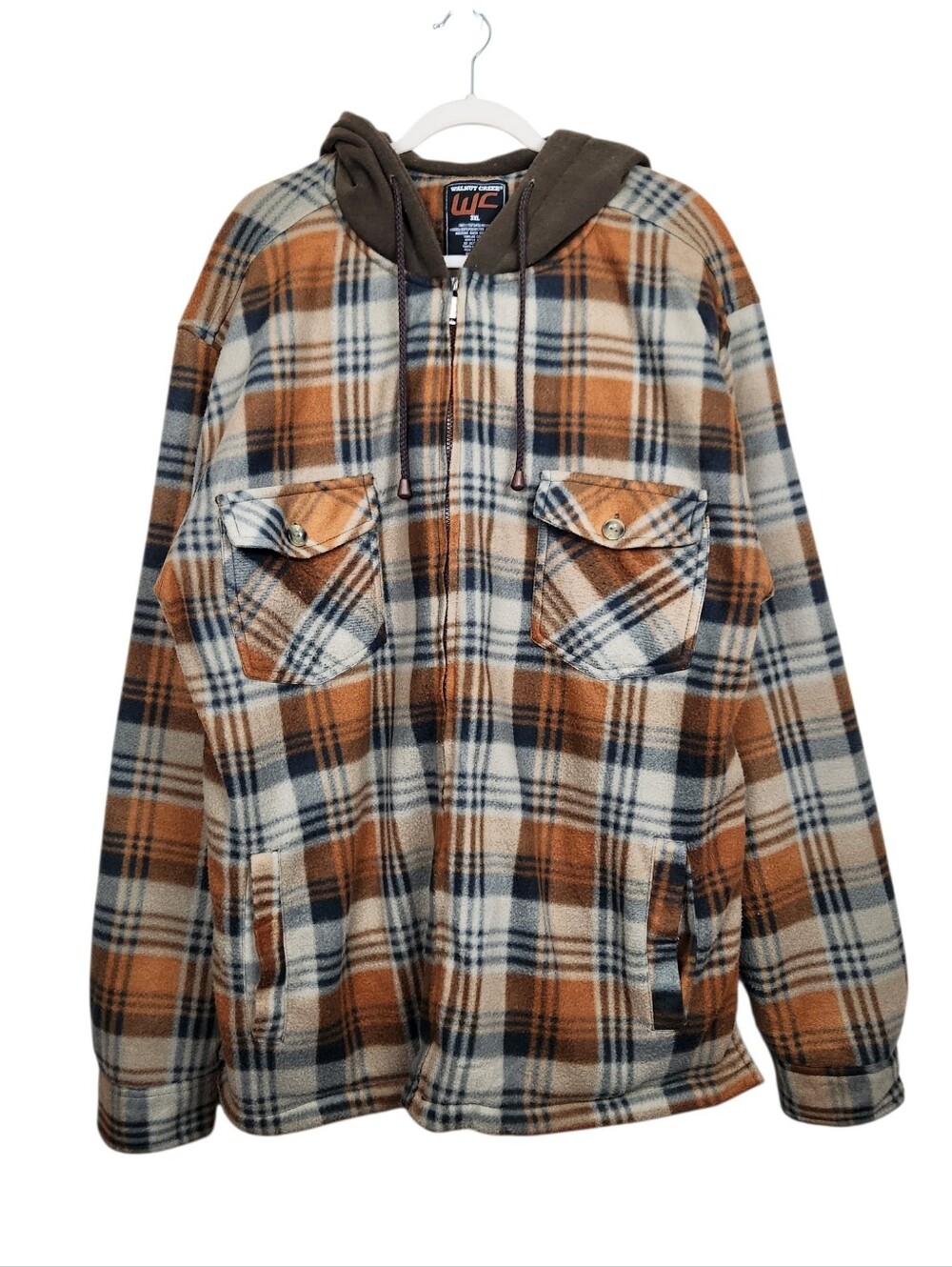Walnut Creek Brown Blue Plaid Hooded Sherpa Lined Zip Up Jacket Mens Size 3XL
